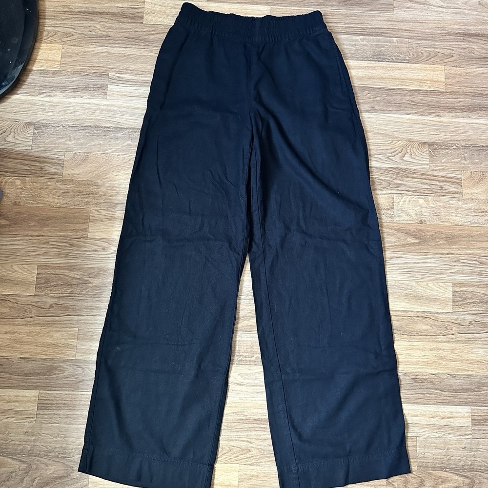 Old Navy High Rise Linen Blend Wide Leg Pants Size S Tall Black Beachy Coastal - Picture 1 of 8